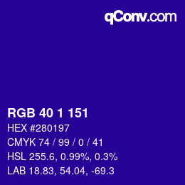 Color code: RGB 40 1 151 | qconv.com
