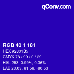 カラーコード: RGB 40 1 181 | qconv.com