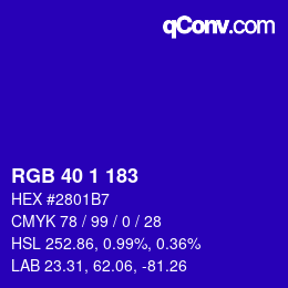 颜色代码: RGB 40 1 183 | qconv.com