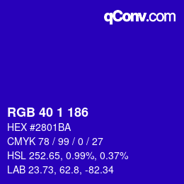 カラーコード: RGB 40 1 186 | qconv.com