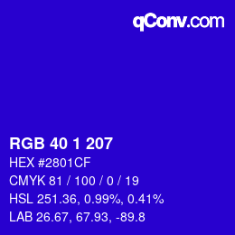 Color code: RGB 40 1 207 | qconv.com