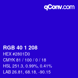 カラーコード: RGB 40 1 208 | qconv.com