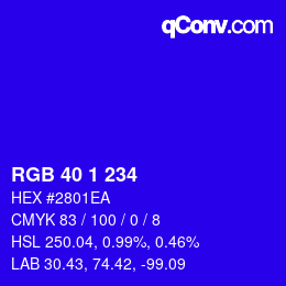 Color code: RGB 40 1 234 | qconv.com