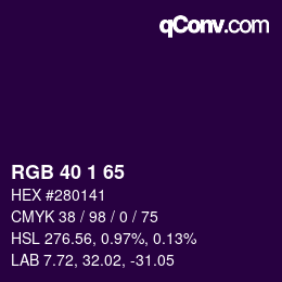 颜色代码: RGB 40 1 65 | qconv.com