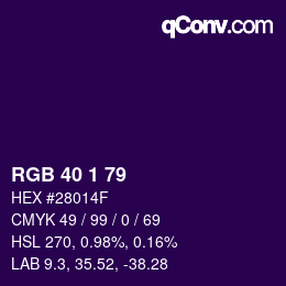 カラーコード: RGB 40 1 79 | qconv.com