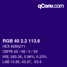 カラーコード: RGB 40 2.2 113.6 | qconv.com