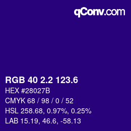 カラーコード: RGB 40 2.2 123.6 | qconv.com