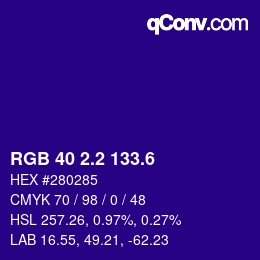 カラーコード: RGB 40 2.2 133.6 | qconv.com