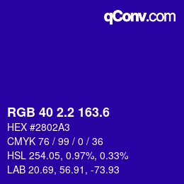 カラーコード: RGB 40 2.2 163.6 | qconv.com
