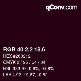 カラーコード: RGB 40 2.2 18.6 | qconv.com