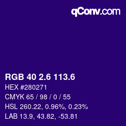 カラーコード: RGB 40 2.6 113.6 | qconv.com