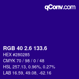 カラーコード: RGB 40 2.6 133.6 | qconv.com