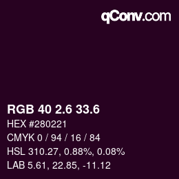 カラーコード: RGB 40 2.6 33.6 | qconv.com