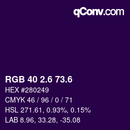 カラーコード: RGB 40 2.6 73.6 | qconv.com