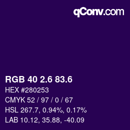 カラーコード: RGB 40 2.6 83.6 | qconv.com