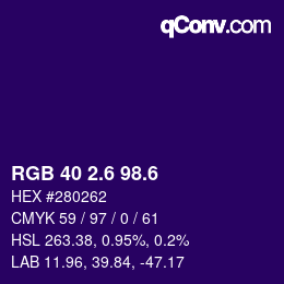 カラーコード: RGB 40 2.6 98.6 | qconv.com