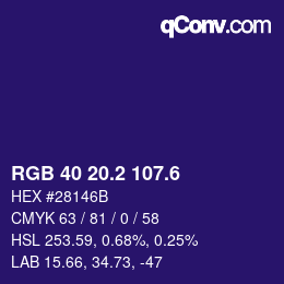 カラーコード: RGB 40 20.2 107.6 | qconv.com