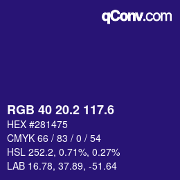 カラーコード: RGB 40 20.2 117.6 | qconv.com