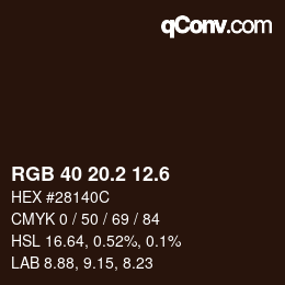 カラーコード: RGB 40 20.2 12.6 | qconv.com