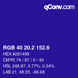 カラーコード: RGB 40 20.2 152.6 | qconv.com