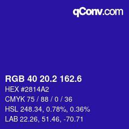 カラーコード: RGB 40 20.2 162.6 | qconv.com