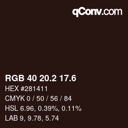 カラーコード: RGB 40 20.2 17.6 | qconv.com