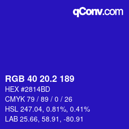 カラーコード: RGB 40 20.2 189 | qconv.com