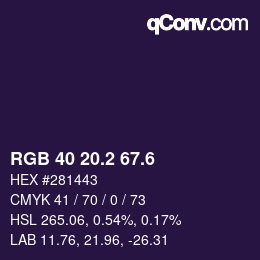 カラーコード: RGB 40 20.2 67.6 | qconv.com