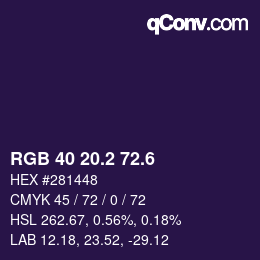 カラーコード: RGB 40 20.2 72.6 | qconv.com