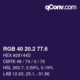 カラーコード: RGB 40 20.2 77.6 | qconv.com