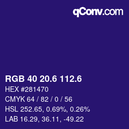 カラーコード: RGB 40 20.6 112.6 | qconv.com