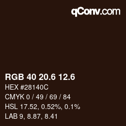 カラーコード: RGB 40 20.6 12.6 | qconv.com