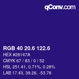 カラーコード: RGB 40 20.6 122.6 | qconv.com