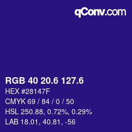 カラーコード: RGB 40 20.6 127.6 | qconv.com