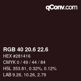 カラーコード: RGB 40 20.6 22.6 | qconv.com