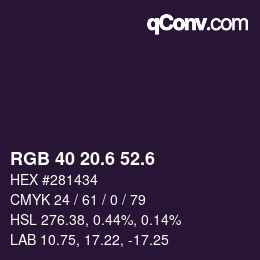 カラーコード: RGB 40 20.6 52.6 | qconv.com