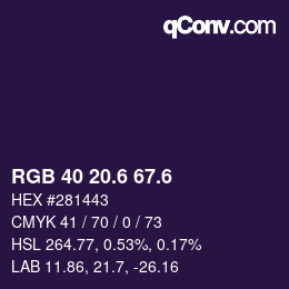 カラーコード: RGB 40 20.6 67.6 | qconv.com