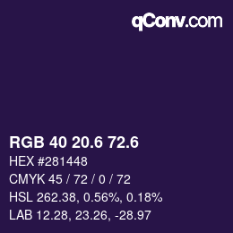 カラーコード: RGB 40 20.6 72.6 | qconv.com