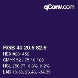 カラーコード: RGB 40 20.6 82.6 | qconv.com