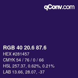 カラーコード: RGB 40 20.6 87.6 | qconv.com