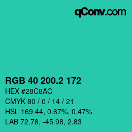 カラーコード: RGB 40 200.2 172 | qconv.com