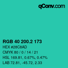 カラーコード: RGB 40 200.2 173 | qconv.com