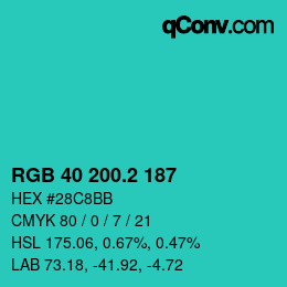 カラーコード: RGB 40 200.2 187 | qconv.com