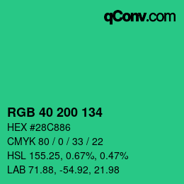 Farbcode: RGB 40 200 134 | qconv.com