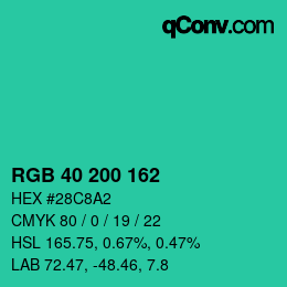 Color code: RGB 40 200 162 | qconv.com