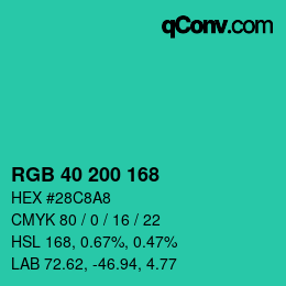 颜色代码: RGB 40 200 168 | qconv.com