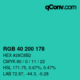 Farbcode: RGB 40 200 178 | qconv.com