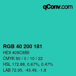 Color code: RGB 40 200 181 | qconv.com