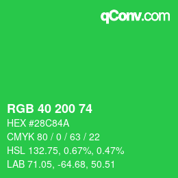 颜色代码: RGB 40 200 74 | qconv.com