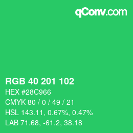 Color code: RGB 40 201 102 | qconv.com